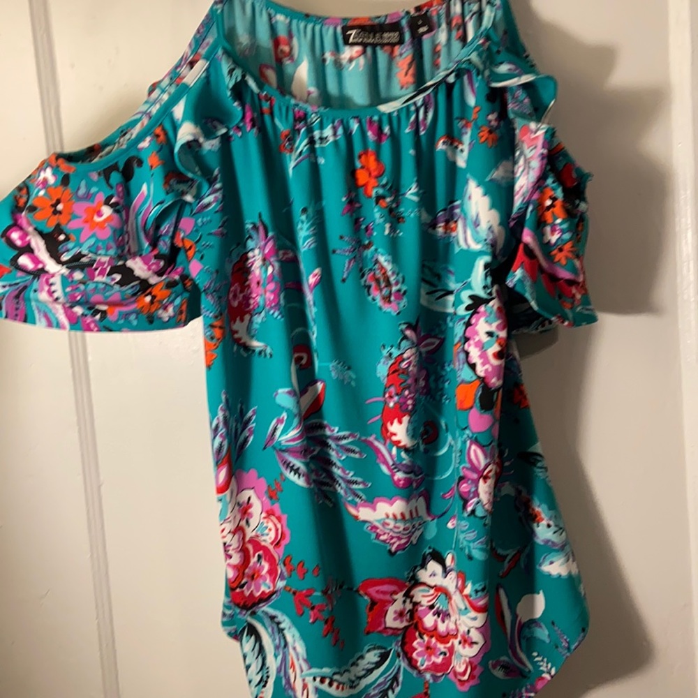 Green floral off the shoulder blouse